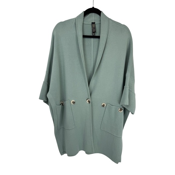 MARLA WYNNE Lagenlook Shawl Collar Cardigan Sweater Women XXS Green Blue Pockets